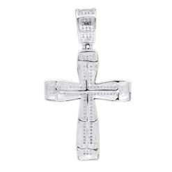 Double Layer 14K White Gold Pave Diamond Cross Pendant For Men & Women 0.75c -H'Hen Sale Store jewelry double layer real 14k gold pave diamond cross pendant for men women 075c backwh