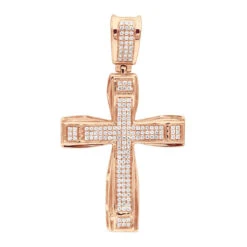 Double Layer 14K White Gold Pave Diamond Cross Pendant For Men & Women 0.75c -H'Hen Sale Store jewelry double layer real 14k gold pave diamond cross pendant for men women 075c ro