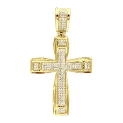 Double Layer 14K White Gold Pave Diamond Cross Pendant For Men & Women 0.75c -H'Hen Sale Store jewelry double layer real 14k gold pave diamond cross pendant for men women 075c ye