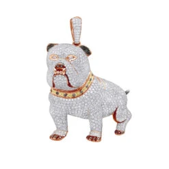 Genuine White Black Yellow Pink Diamond Bulldog Pendant 14K White Gold 17.23ct -H'Hen Sale Store jewelry genuine white black yellow pink diamond bulldog pendant in real 14k gold 1723ct ro