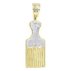 Hip Hop Fancy Afro Pick Comb Diamond Pendant For Men 10K Yellow Gold -H'Hen Sale Store jewelry hip hop jewelry fancy afro pick comb diamond pendant for men in 10k gold backye