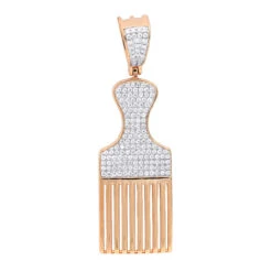 Hip Hop Fancy Afro Pick Comb Diamond Pendant For Men 10K Yellow Gold -H'Hen Sale Store jewelry hip hop jewelry fancy afro pick comb diamond pendant for men in 10k gold ro