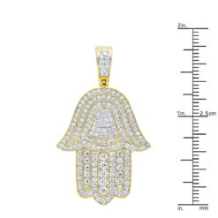 Jewish Large Iced Out Hamsa Hand Pendant 14K Yellow Gold 2CT Diamond Charm -H'Hen Sale Store jewelry jewish jewelry large iced out hamsa hand pendant 14k gold 2ct diamond charm rulerye
