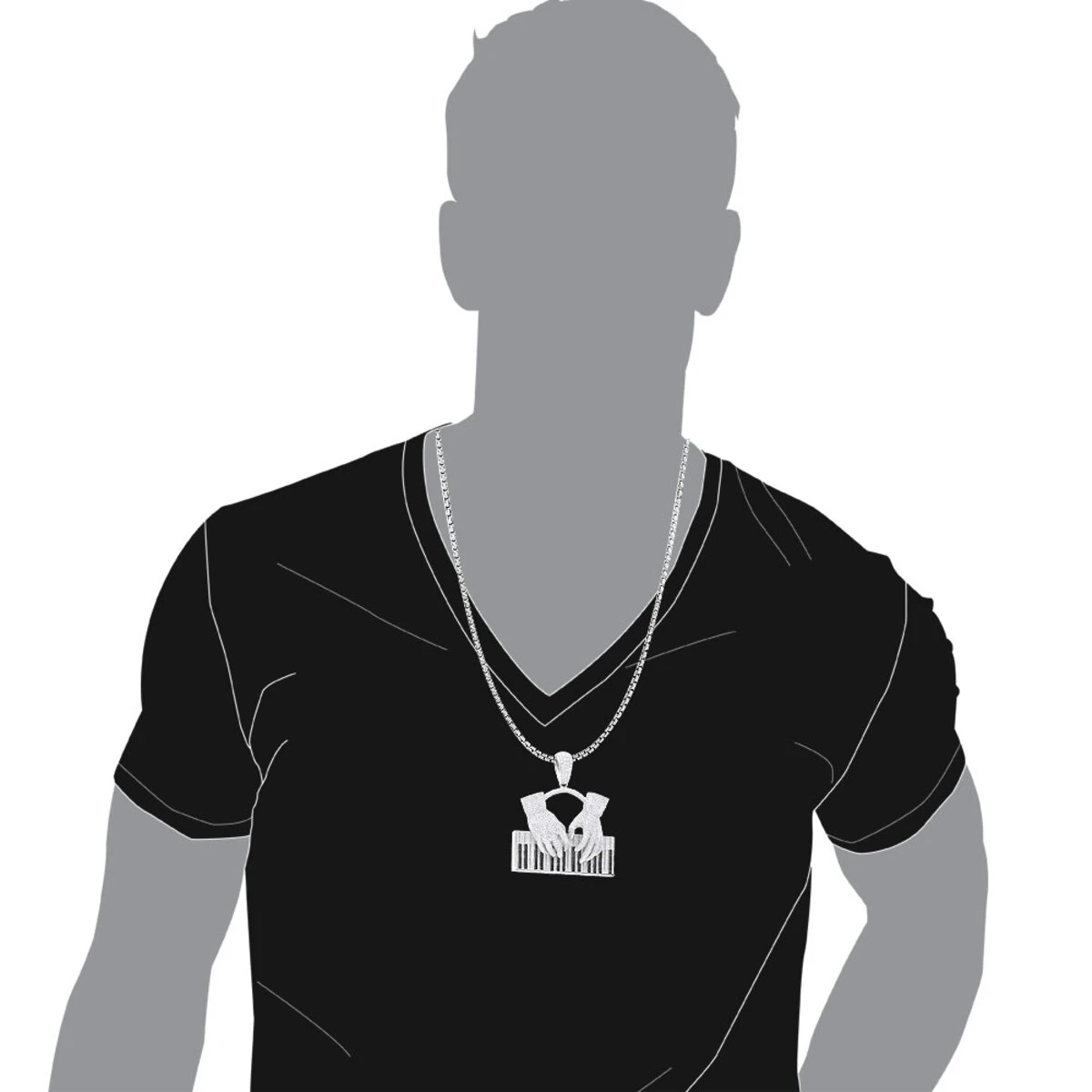 Joe Rodeo 14K White Gold Black And White Diamond Men's Piano Pendant 7 Joe Rodeo 14K White Gold Black And White Diamond Men's Piano Pendant - Image 5