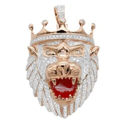 Large 10K Yellow Gold Diamond Lion Head Pendant For Men W Crown 4ct By Luxurman -H'Hen Sale Store jewelry large 10k gold diamond lion head pendant for men w crown 4ct by luxurman ro 1