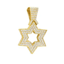 Large 14K Yellow Gold Diamond Star Of David Pendant For Men & Women