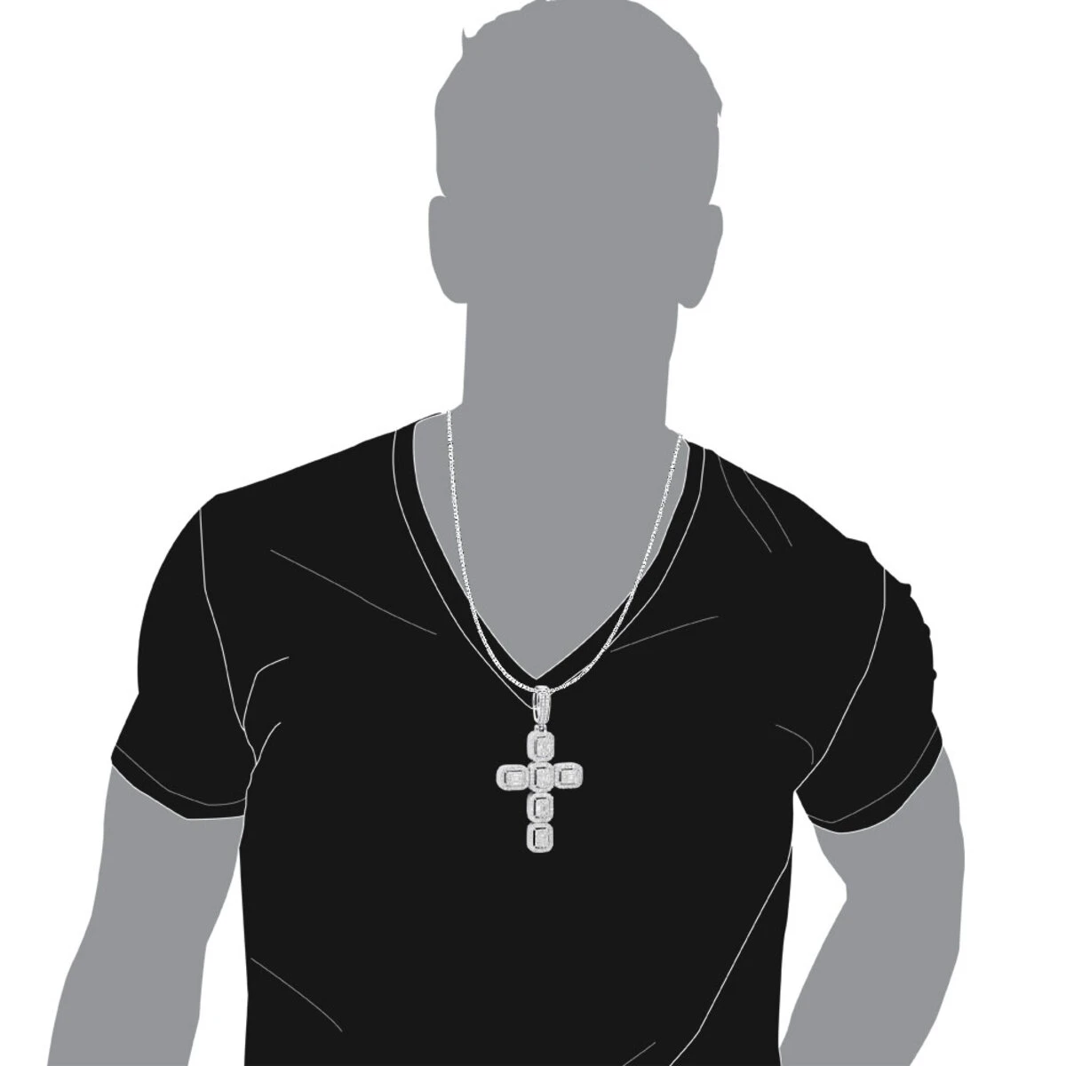 Large 2in Unique Men's Diamond Cross Pendant 14K White Gold Round Baguette Diamonds 7 Large 2in Unique Men's Diamond Cross Pendant 14K White Gold Round Baguette Diamonds - Image 5