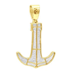 Large 10K Yellow Gold Diamond Anchor Pendant For Men 1.25 Carats -H'Hen Sale Store jewelry large real 10k gold diamond anchor pendant for men 125 carats backye
