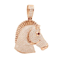 Large 10K Yellow Gold Horse Head Diamond Pendant For Men 4.5 Carat -H'Hen Sale Store jewelry large real 10k gold horse head diamond pendant for men 4 carat ro