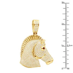 Large 10K Yellow Gold Horse Head Diamond Pendant For Men 4.5 Carat -H'Hen Sale Store jewelry large real 10k gold horse head diamond pendant for men 4 carat rulerye