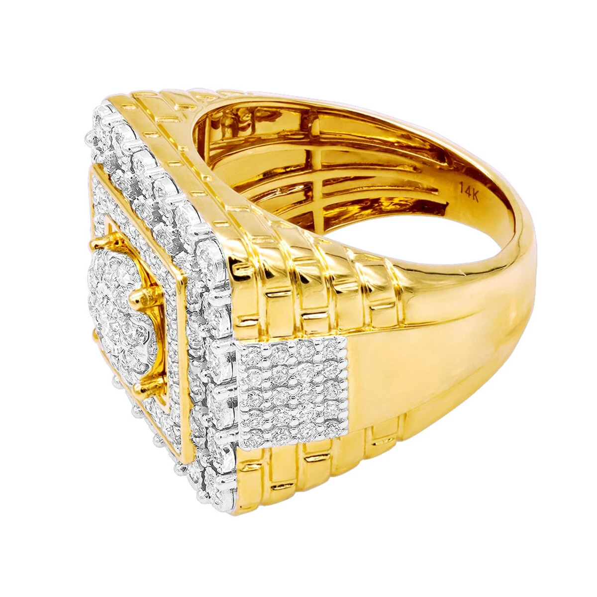 Large Real Hip Hop Diamond Pinky Ring For Men 14K Yellow Gold Square Shape 2.25ct 7 Large Real Hip Hop Diamond Pinky Ring For Men 14K Yellow Gold Square Shape 2.25ct - Image 5