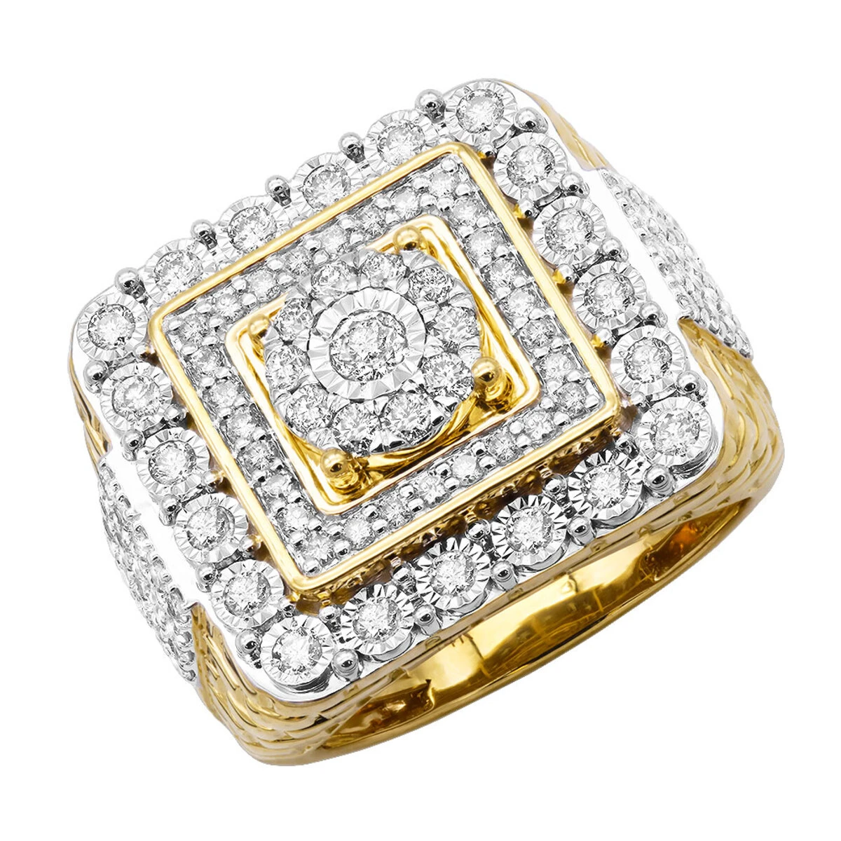 Large Real Hip Hop Diamond Pinky Ring For Men 14K Yellow Gold Square Shape 2.25ct 3 Large Real Hip Hop Diamond Pinky Ring For Men 14K Yellow Gold Square Shape 2.25ct