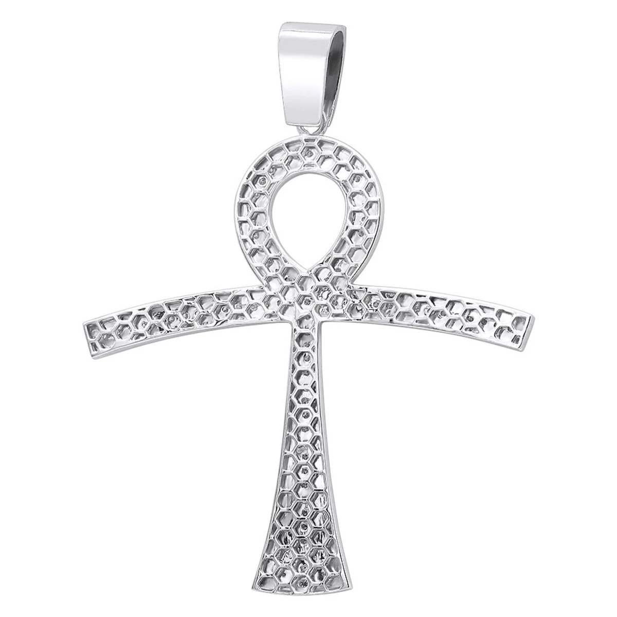Large Symbol Of Life Egyptian Ankh Diamond Cross Pendant 14K White Gold 2.5ct 6 Large Symbol Of Life Egyptian Ankh Diamond Cross Pendant 14K White Gold 2.5ct - Image 4