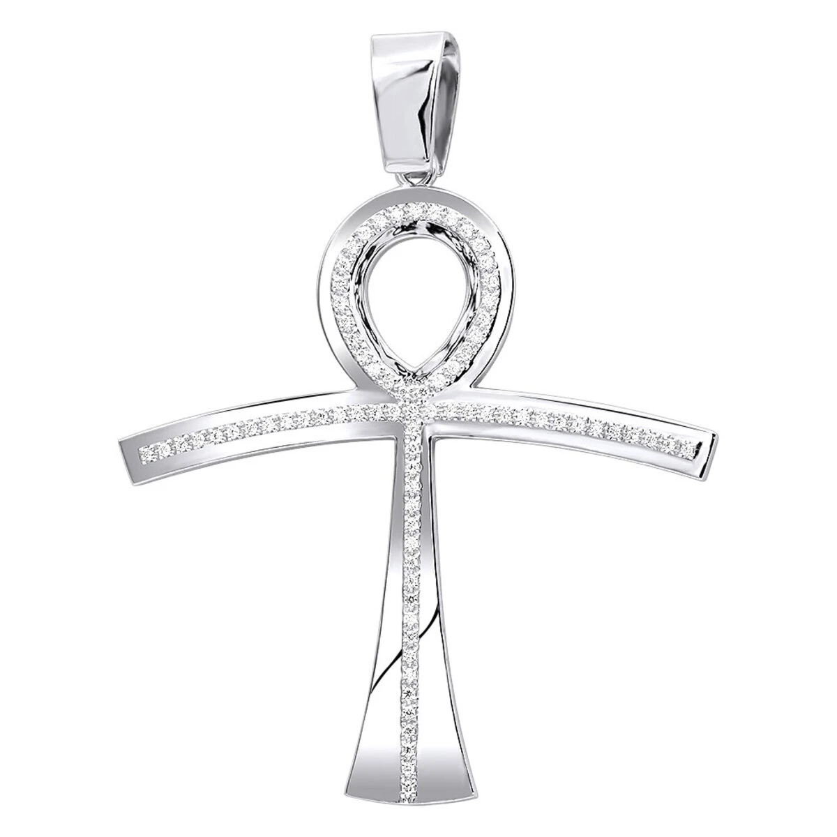 Large Symbol Of Life Egyptian Ankh Diamond Cross Pendant 14K White Gold 2.5ct 3 Large Symbol Of Life Egyptian Ankh Diamond Cross Pendant 14K White Gold 2.5ct