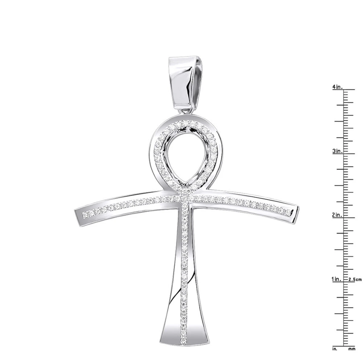 Large Symbol Of Life Egyptian Ankh Diamond Cross Pendant 14K White Gold 2.5ct 10 Large Symbol Of Life Egyptian Ankh Diamond Cross Pendant 14K White Gold 2.5ct - Image 8