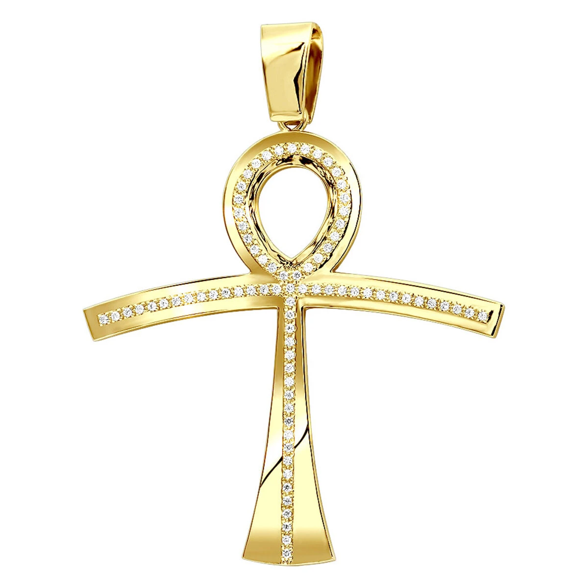 Large Symbol Of Life Egyptian Ankh Diamond Cross Pendant 14K White Gold 2.5ct 4 Large Symbol Of Life Egyptian Ankh Diamond Cross Pendant 14K White Gold 2.5ct - Image 2