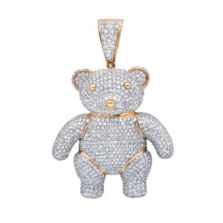 Luxurman Charms 10K Yellow Gold Large Teddy Bear Diamond Pendant Men's 3.25ct -H'Hen Sale Store jewelry luxurman charms real 10k gold large teddy bear diamond pendant mens 325ct ro