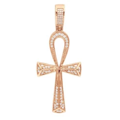 Luxurman Egyptian Ankh Cross Diamond Pendant 14K White Gold 0.6CT 2 3/4 Inch -H'Hen Sale Store jewelry luxurman pharaoh egyptian ankh cross diamond pendant in 14k gold 06ct ro 1
