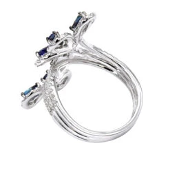 Pear Cut Sapphire And Diamond Flower Bloom Cocktail Ring For Women 14K White Gold 11 Pear Cut Sapphire And Diamond Flower Bloom Cocktail Ring For Women 14K White Gold -H'Hen Sale Store jewelry pear cut sapphire and diamond flower bloom cocktail ring for women 14k gold backwh 1