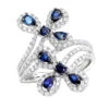 Pear Cut Sapphire And Diamond Flower Bloom Cocktail Ring For Women 14K White Gold
