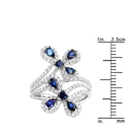 Pear Cut Sapphire And Diamond Flower Bloom Cocktail Ring For Women 14K White Gold 13 Pear Cut Sapphire And Diamond Flower Bloom Cocktail Ring For Women 14K White Gold -H'Hen Sale Store jewelry pear cut sapphire and diamond flower bloom cocktail ring for women 14k gold rulerwh 1