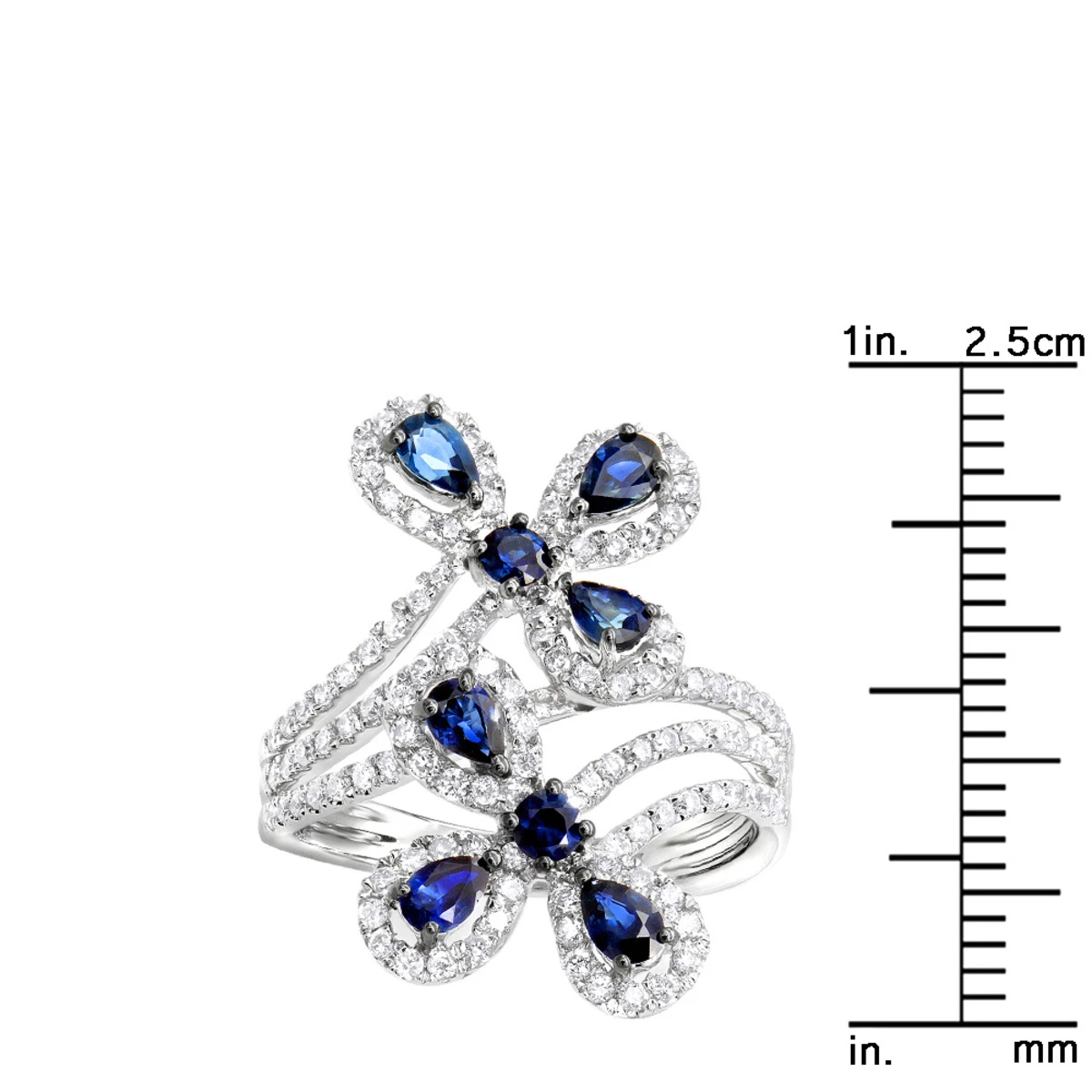 Pear Cut Sapphire And Diamond Flower Bloom Cocktail Ring For Women 14K White Gold 8 Pear Cut Sapphire And Diamond Flower Bloom Cocktail Ring For Women 14K White Gold - Image 6