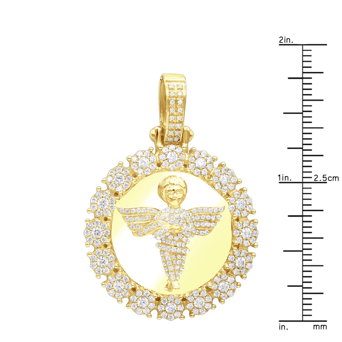 10K Yellow Gold Angel Diamond Medallion Pendant For Men 2.15 CT 10 10K Yellow Gold Angel Diamond Medallion Pendant For Men 2.15 CT - Image 8