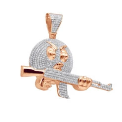 10K Yellow Gold Angry Emoji With AK47 Machine Gun Pendant With Diamonds 1.2ct -H'Hen Sale Store jewelry real 10k gold angry emoji with ak47 machine gun pendant with diamonds 12ct ro