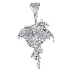 10K White Gold Diamond Dragon On A Sword Pendant For Men 7.25ct By Luxurman -H'Hen Sale Store jewelry real 10k gold diamond dragon on a sword pendant for men 725ct by luxurman backwh 1