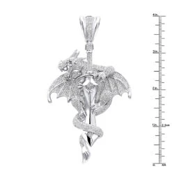 10K White Gold Diamond Dragon On A Sword Pendant For Men 7.25ct By Luxurman -H'Hen Sale Store jewelry real 10k gold diamond dragon on a sword pendant for men 725ct by luxurman rulerwh 1
