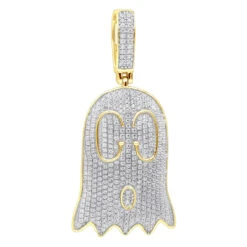 10K Yellow Gold Emoji Ghost Haloween Diamond Pendant For Men 1.2ct