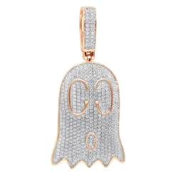 10K Yellow Gold Emoji Ghost Haloween Diamond Pendant For Men 1.2ct -H'Hen Sale Store jewelry real 10k gold emoji ghost haloween diamond pendant for men 12ct ro