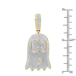 10K Yellow Gold Emoji Ghost Haloween Diamond Pendant For Men 1.2ct -H'Hen Sale Store jewelry real 10k gold emoji ghost haloween diamond pendant for men 12ct rulerye