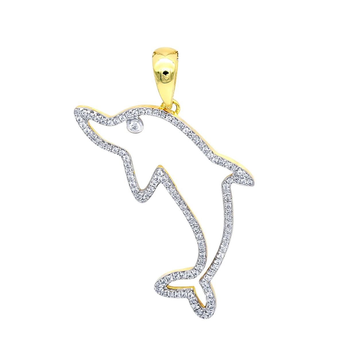 14K Yellow Gold Diamond Dolphin Pendant For Men 0.33ct By LUXURMAN 3 14K Yellow Gold Diamond Dolphin Pendant For Men 0.33ct By LUXURMAN