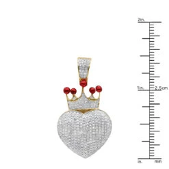 10K Yellow Gold Fully Iced Out Puffed Diamond Crown Heart Pendant 1 Carat -H'Hen Sale Store jewelry real 14k gold fully iced out puffed diamond crown heart pendant 1 carat rulerye
