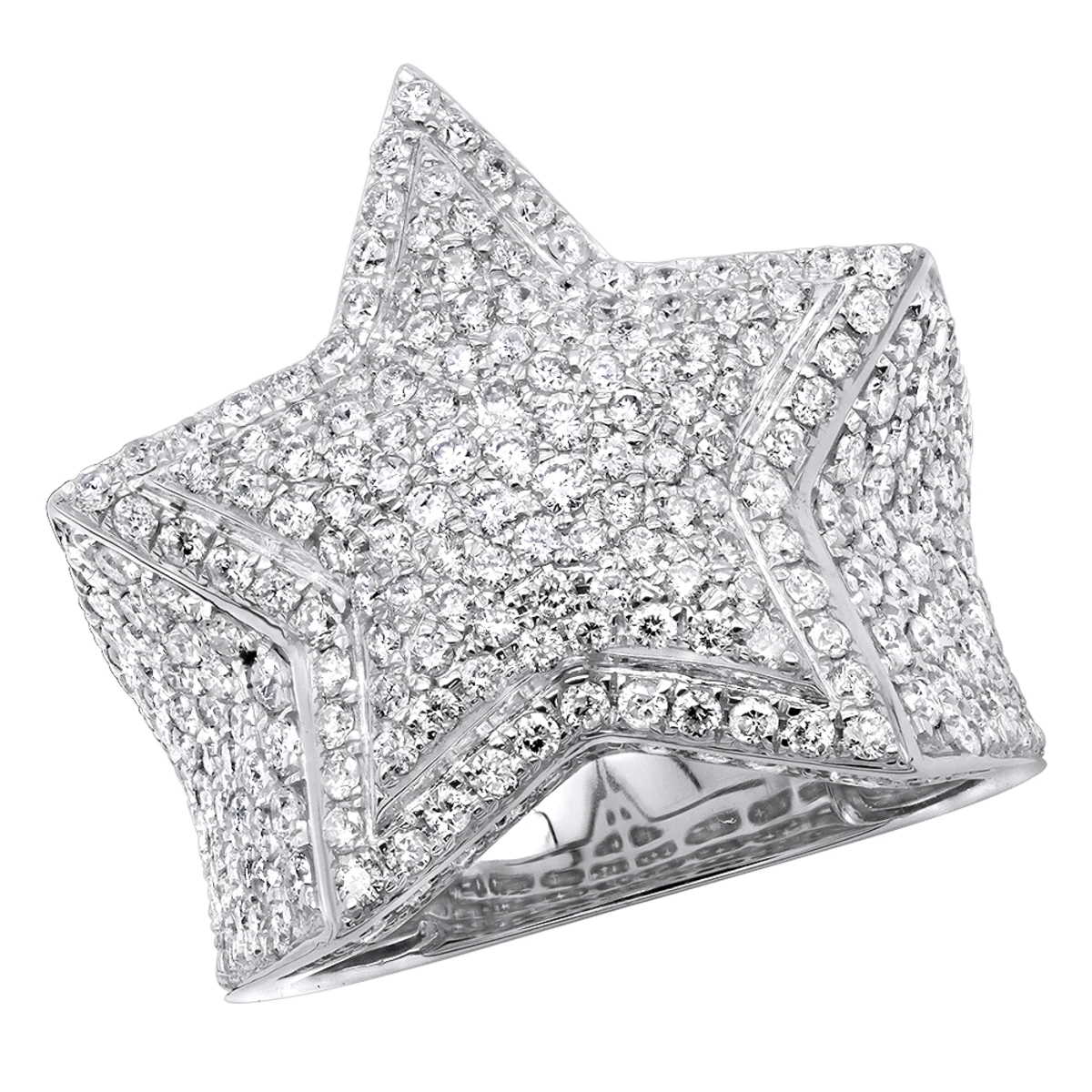 14K Yellow Gold Hip Hop Star Diamond Pinky Ring For Men 3.65ct 4 14K Yellow Gold Hip Hop Star Diamond Pinky Ring For Men 3.65ct - Image 2