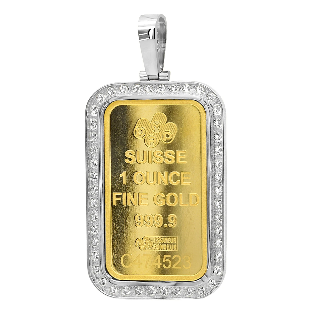 Real 99.9 14K Yellow Gold 1 Ounce Pamp Suisse Bar Lady Fortuna G VS Men's Diamond Pendant 6 Real 99.9 14K Yellow Gold 1 Ounce Pamp Suisse Bar Lady Fortuna G VS Men's Diamond Pendant - Image 4