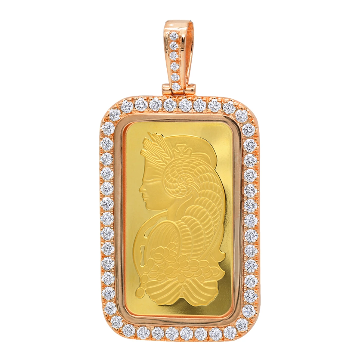 Real 99.9 14K Yellow Gold 1 Ounce Pamp Suisse Bar Lady Fortuna G VS Men's Diamond Pendant 5 Real 99.9 14K Yellow Gold 1 Ounce Pamp Suisse Bar Lady Fortuna G VS Men's Diamond Pendant - Image 3