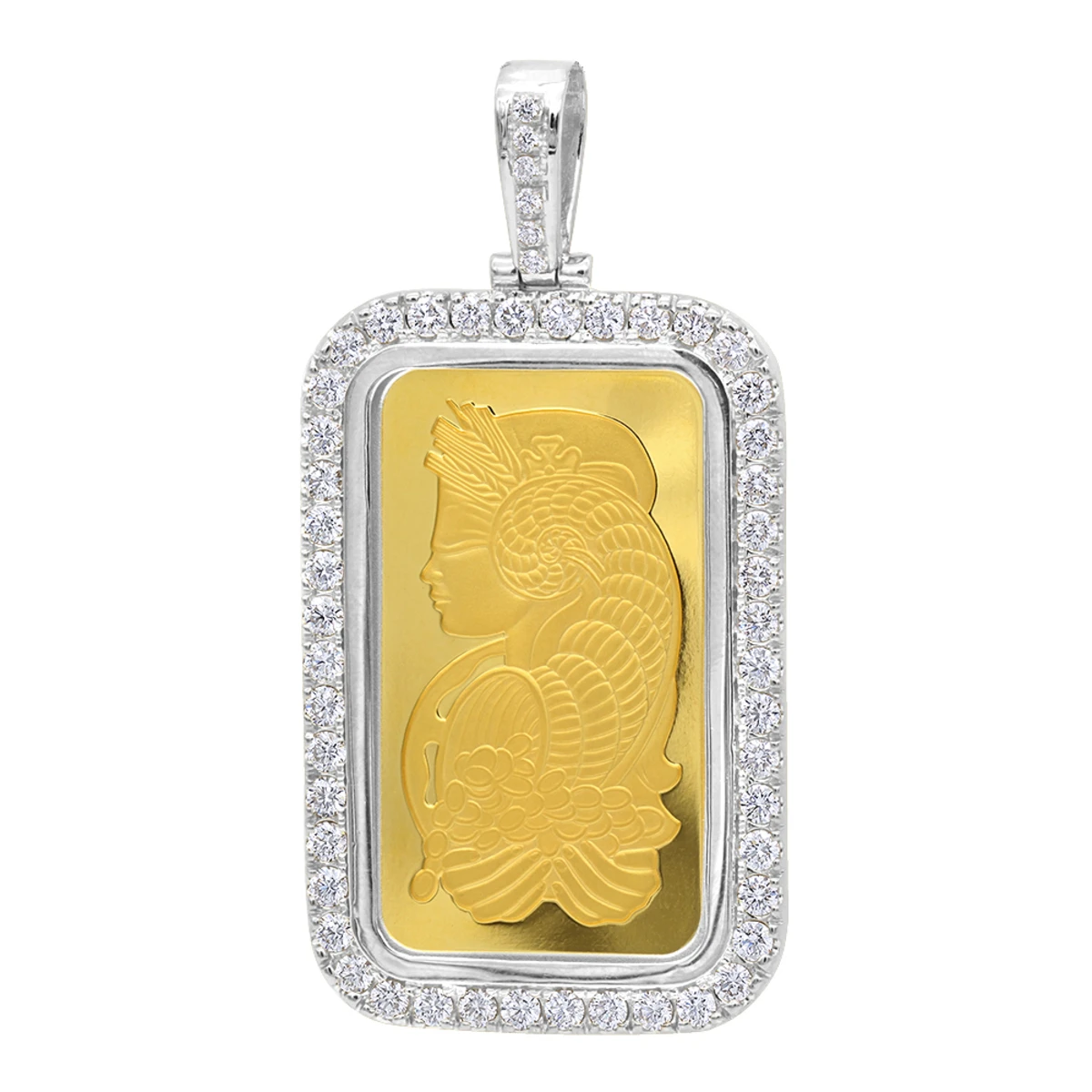 Real 99.9 14K Yellow Gold 1 Ounce Pamp Suisse Bar Lady Fortuna G VS Men's Diamond Pendant 4 Real 99.9 14K Yellow Gold 1 Ounce Pamp Suisse Bar Lady Fortuna G VS Men's Diamond Pendant - Image 2