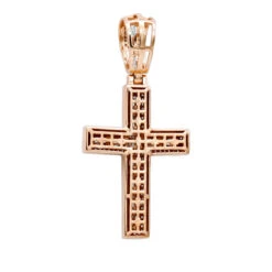 Religious 14K Yellow Gold Large Baguette & Round Diamonds Men's Cross 1.5ct -H'Hen Sale Store jewelry religious jewelry large baguette round diamonds mens cross 15ct 14k gold 803184 backro