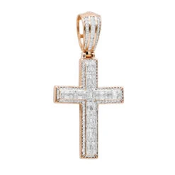 Religious 14K Yellow Gold Large Baguette & Round Diamonds Men's Cross 1.5ct -H'Hen Sale Store jewelry religious jewelry large baguette round diamonds mens cross 15ct 14k gold 803184 ro