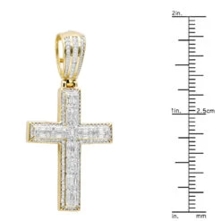 Religious 14K Yellow Gold Large Baguette & Round Diamonds Men's Cross 1.5ct -H'Hen Sale Store jewelry religious jewelry large baguette round diamonds mens cross 15ct 14k gold 803184 rulerye