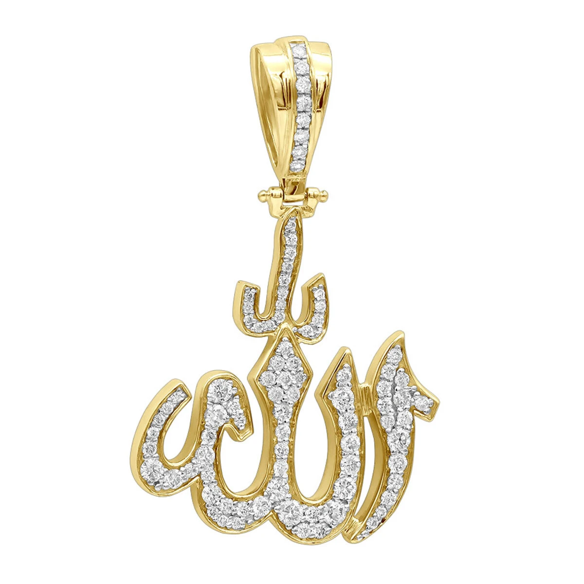 Religious 14K Yellow Gold Arabic Allah Diamond Pendant 1.33ct 3 Religious 14K Yellow Gold Arabic Allah Diamond Pendant 1.33ct