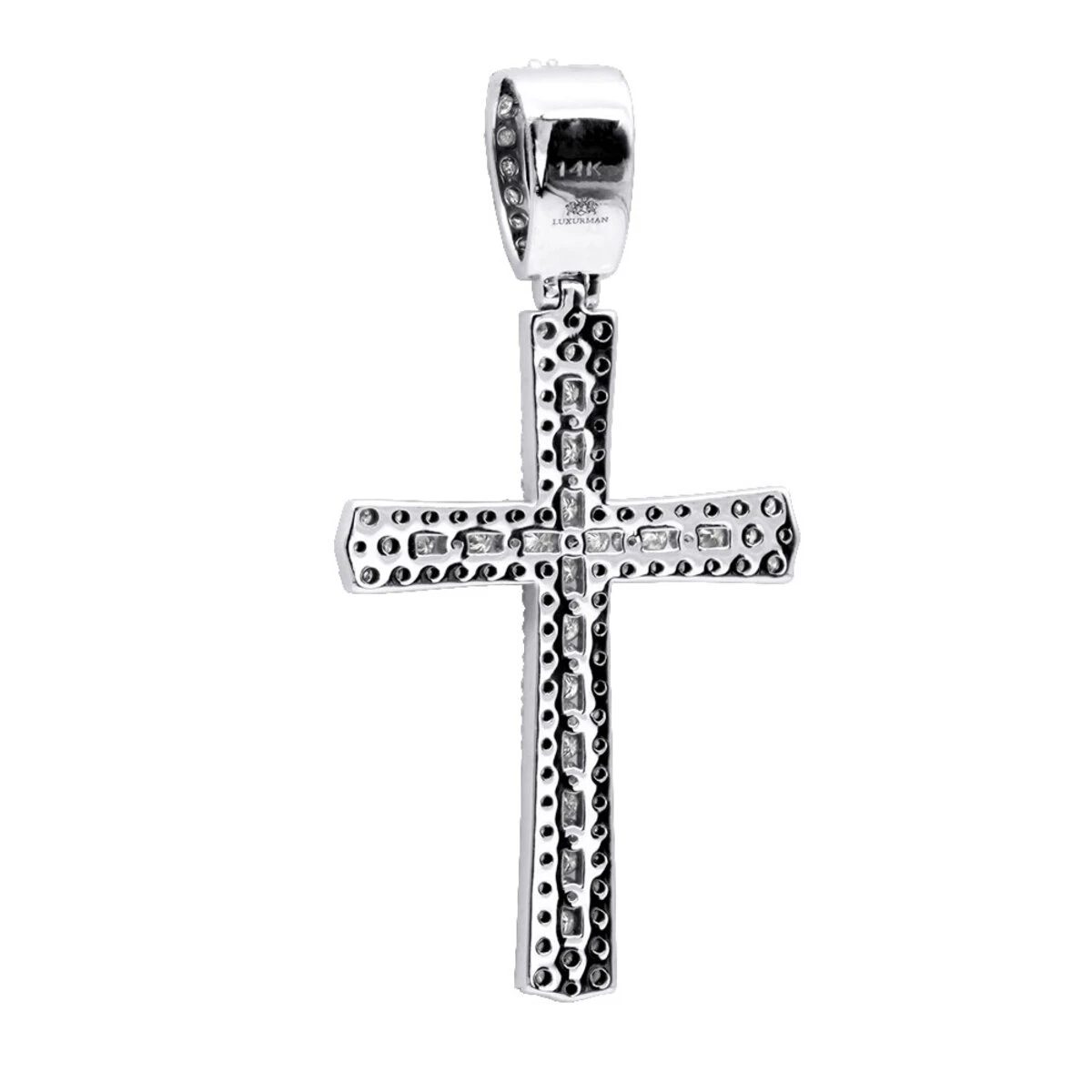 Religious 14K White Gold Round Diamonds Cross Pendant For Men 1.4ct 6 Religious 14K White Gold Round Diamonds Cross Pendant For Men 1.4ct - Image 4