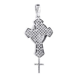 Religious Unique 14K Yellow Gold Large Men's Diamond Cross Pendant With Rosary -H'Hen Sale Store jewelry religious jewelry unique 14k gold large mens diamond cross pendant with rosary 803183 back white