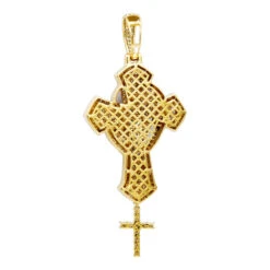 Religious Unique 14K Yellow Gold Large Men's Diamond Cross Pendant With Rosary -H'Hen Sale Store jewelry religious jewelry unique 14k gold large mens diamond cross pendant with rosary 803183 back yellow