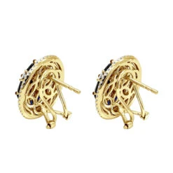 Royal Halo Circle Diamond Earrings For Women With Sapphires 14K White Gold -H'Hen Sale Store jewelry royal halo circle diamond earrings for women with sapphires 14k gold backye 1