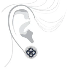 Royal Halo Circle Diamond Earrings For Women With Sapphires 14K White Gold -H'Hen Sale Store jewelry royal halo circle diamond earrings for women with sapphires 14k gold bodwh 1