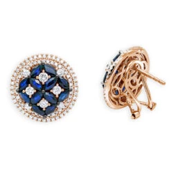 Royal Halo Circle Diamond Earrings For Women With Sapphires 14K White Gold -H'Hen Sale Store jewelry royal halo circle diamond earrings for women with sapphires 14k gold ro 1