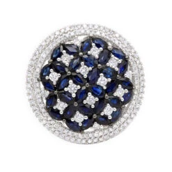 Unique Diamond Right Hand Ring For Women W Sapphires 14K White Gold Flower Design